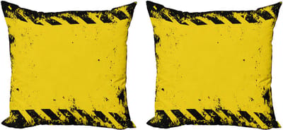 ABAKUHAUS Grunge Decoratieve Kussenhoes 2-pack, Gevaarwaarschuwing, 50x50 cm, Geel en Zwart