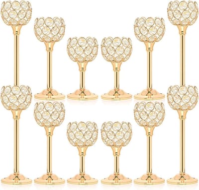 Kristallen Theelicht Kandelaars - Votief Houders - Sfeerverlichting Creëren - Metalen Voet - Set van 12 - Goud