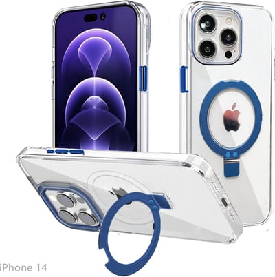 Hoesje voor iPhone 14, Compatibel met MagSafe, Magnetische Case met 360° Draaibare Standaard, Anti-Verkleuring Hoes, PC Lichtgewicht-Blauw