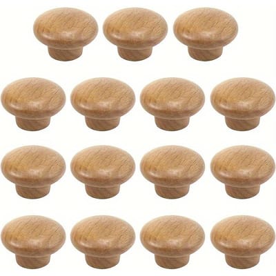 15 stuks ronde houten kastknoppen diameter 1,5 inch (ca. 3,8 Cm),Paddenstoelvormige ladeknoppen, massief beukenhouten meubelen, ladekastgrepen met schroeven 15-Pack bruin