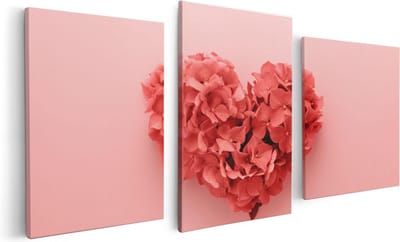Artaza Canvas Schilderij Drieluik Hartje Gemaakt van Bloemen - 120x60 - Foto Op Canvas - Canvas Print