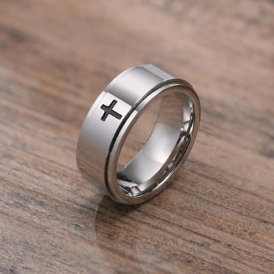Vnox Spinner Kruisring voor Mannen, Zwart Roestvrij Staal Draaibaar Stressverlichting Vingerband, Jongen Christus Jezus Religie Ring 8 gray