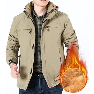 Winter Velvet Verdikte Jas Heren Warme Jas met Capuchon Jas Zuidelijke Winterkleding 4XL beige