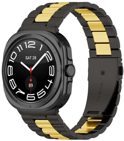 By Qubix - smartwatch bandje - Compatible Samsung bandje - Stalen schakelband - Zwart met goud - Geschikt voor Samsung Galaxy Watch 9 (40/44mm) - Watch 8 (40/44mm) - Watch 8 Classic (46mm)