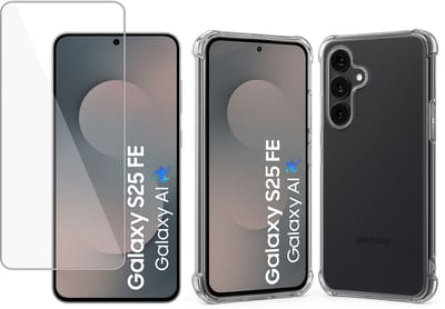 TechNow Hoesje + Screenprotector geschikt voor Samsung Galaxy S25 FE Hoesje Screenprotector - Tempered Glass - Extreme Shock Case Transparant