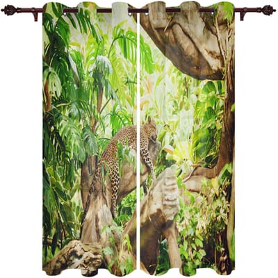 Leopard Afrika Dier Raambekleding Huisdecoratie Woonkamer Gordijnen Keuken Gordijnen Paneelgordijnen voor Slaapkamer 135W x 60H(cm)
