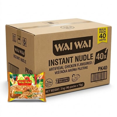 Wai Wai Instant Noedels Kip Smaak - Voordeelverpakking 40 x 75g - Thaise Instant Nudels met Kipsmaak - Multipack Voordeelbundel Bulkverpakking met Kajal Sticker