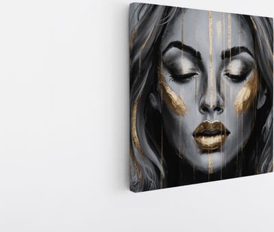 Saammp Canvas Schilderij - Vrouw - Goude Accenten - abstract - 20x20 - Foto op canvas - Wanddecoratie - Muurdecoratie Woonkamer - Slaapkamer decoratie - Canvas Print