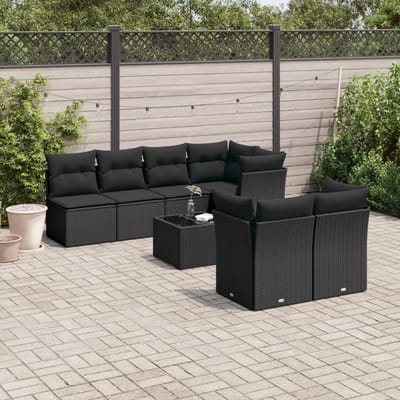 vidaXL - 8-delige - Loungeset - met - kussens - poly - rattan - zwart