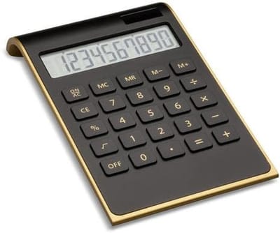 Elegante 10-cijferige tafelrekenmachine in goud-zwart design