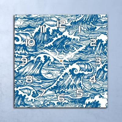 Coloray Wandklok - Stormgolven Klok Glas - 30x30 cm - Blauw Wandklok - Wandklok Vierkant - Wandklok Scandinavisch - Wandklokken Woonkamer - Stille Wandklok