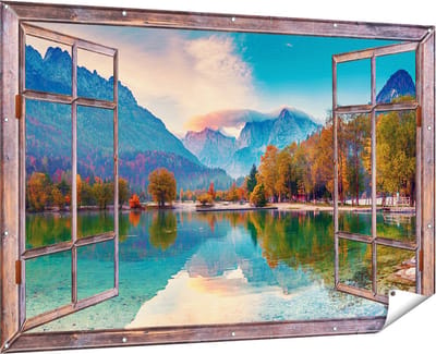Gards Tuinposter Doorkijk Meer - 180x120 cm - Tuindoek - Tuindecoratie - Wanddecoratie buiten - Tuinschilderij