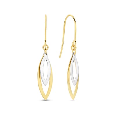New Bling 9NBG-1082 – Gouden Oorbellen Dames – Oorhangers Blad – Geelgoud & Witgoud – 14K Goud – 15 x 5,2 mm – Cadeau voor Vrouwen