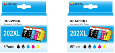 INKFIND 202XL inktcartridge voor Epson 202 202XL Epson202 Epson202XL inktcartridge multipack 10 stuks (2*5pack=Zwart x 2, foto Zwart x 2, Cyaan x 2, Magenta x 2, Geel x 2) voor Expression Premium XP 6000, XP 6005, XP 6100 en XP 6105