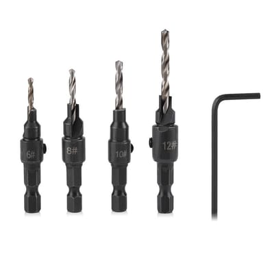 Dailygoods- Boor Set 4-delig HSS - Houtbewerking - Countersink - Verstelbare Diepte - Voorwerkstukken tot 25 HRC - Inclusief L-sleutel - Boorset