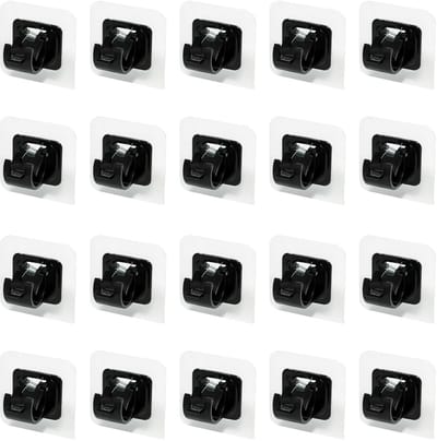 Dailygoods- Gordijnroede - 20 Stuks - Zwarte Gordijnroedehouder - Zelfklevende Bevestiging - Stabiele Klem - Geschikt voor Stangen tot 2,2 cm - Gordijnhouder