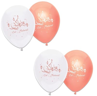 12x stuks Ramadan Mubarak thema ballonnen wit/roze 30 cm - Suikerfeest/offerfeest versieringen/decoraties