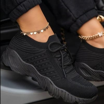 Baskets décontractées en maille pour femmes, chaussures de sport confortables à lacets, compensées, épaisses, vulcanisées 43 noir