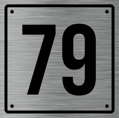 Huisnummerbord 79 - Incl. Schroeven en Pluggen – Acrylaat - 10 x 10 cm - RVS met Zwart