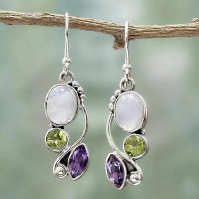 Boho Hangende Oorbellen voor Vrouwen Vintage Maansteen Druppeloorbellen Etnische Retro Hanger Oorhaak Strandfeest Sieraden Cadeau gray