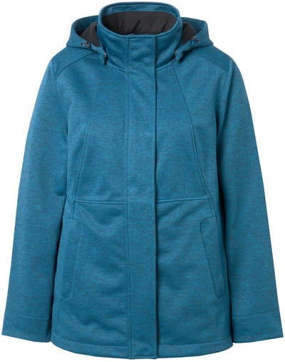 Ulla Popken - Dames - HYPRAR softshelljas waterdicht capuchon 2-wegrits - Middenblauw - Maat 42+