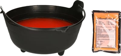 Halloween heksenketel/kookpot met heksensoep - 28 cm - incl. kleurpoeder oranje