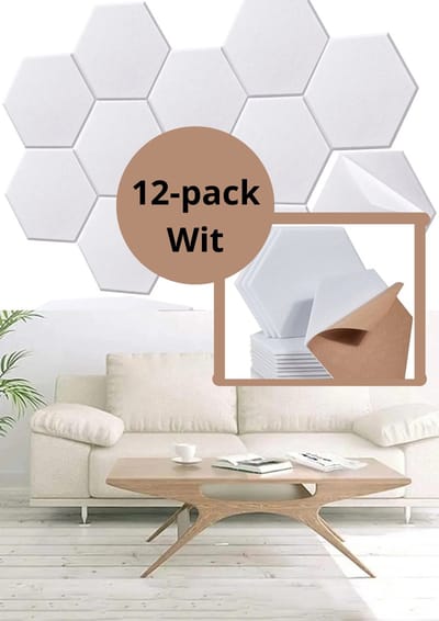 Akoestische panelen - Zelfklevend - Wandpanelen - Set van 12 stuks - Geluidsisolatie - Geluidspanelen - Plaktegels - Wandpaneel - Studio paneel - Studioschuim - Wit