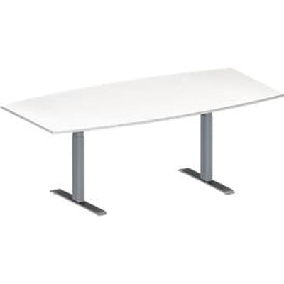 Schäfer Shop  Genius Vergadertafel MODENA FLEX, in hoogte verstelbaar, bootvorm, T-poot rechthoekige buis, B 2000 x D 1000/800 mm, wit
