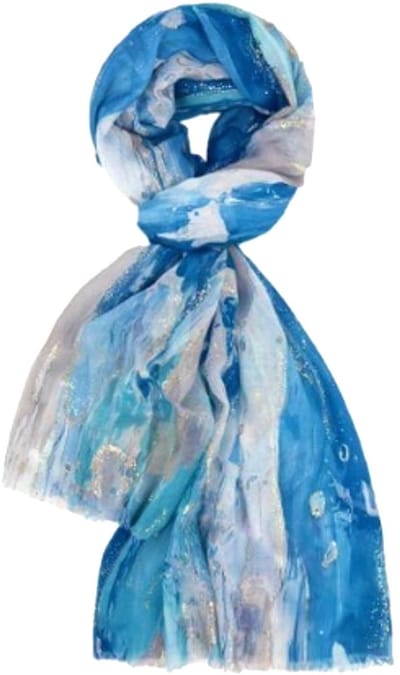 Dunne Sjaal - Print - Goud Accent - (17715#) - Blauw