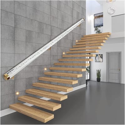 Acryl Leuning - Trapleuning Bubbelbuis - Veilig Traplopen - Massief Kristal Acryl - Verschillende Maten - Gouden Fittingen