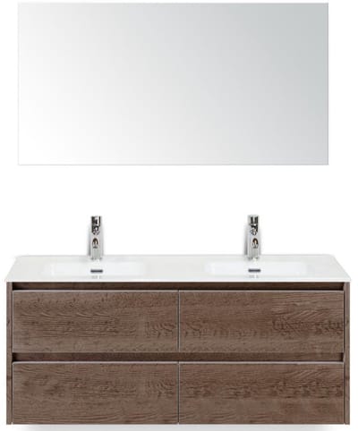 Dante Badmeubelset 120 cm - 4 Laden Tabacco - Keramische Wastafel Wit Cover met Spiegel