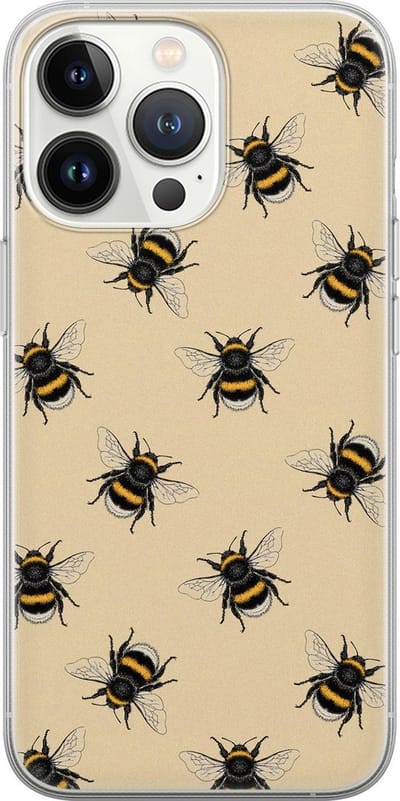 Leuke Telefoonhoesjes - Hoesje geschikt voor iPhone 13 Pro - Bijen print - Soft case - TPU - Print / Illustratie - Geel