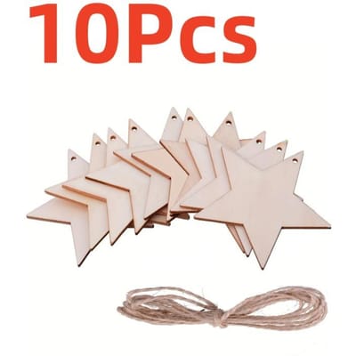10 Stuks Sterren Houten Knutselwerkjes om te Schilderen 3 inch Kerstboom Hangende Ornamenten DIY Onafgewerkte Houtsnedes Kerstdecoratie white