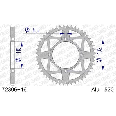 Aluminium tandwiel achter Afam 520 46 dents