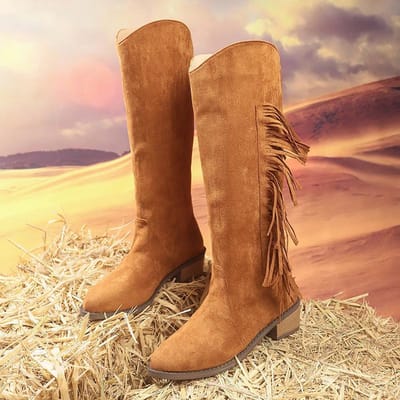 Imitatie Suède Kwasten Lange Laarzen Dames Plus Size Dikke Hakken Knielange Laarzen Vrouw Instapper Herfst Winter Maat 36-43 43