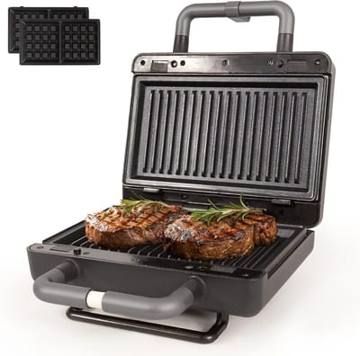Wafel Sandwichmaker - Apparaat - Lekkere Snacks Maken - Afneembare Platen - 800 Watt - Mat Zwart