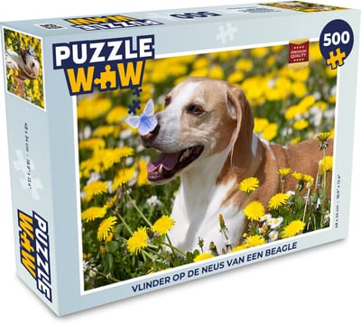 Puzzel Vlinder op de neus van een Beagle - Legpuzzel - Puzzel 500 stukjes