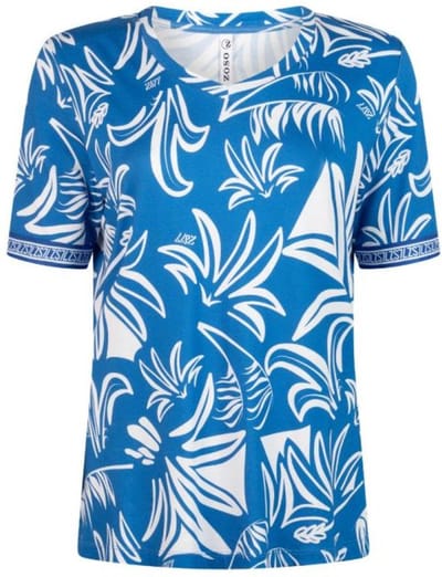 ZOSO 242 Emilia Print T-Shirt With Tricot Cuff Strong Blue/White