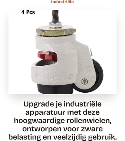 Dailygoods- Rollenwiel Heavy Duty - Instelbaar met Schroefdraad - 4 Stuks - Slijtvast - Geschikt voor Zware Machines - Afmetingen 8 x 6 x 7,5 cm - Wieltjes