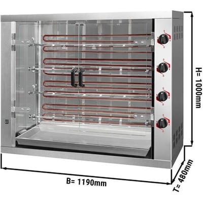 GGM Gastro Elektro Hähnchengrill - 19,2 kW - mit 4 Spießen für bis zu 24 Hähnchen Zilver