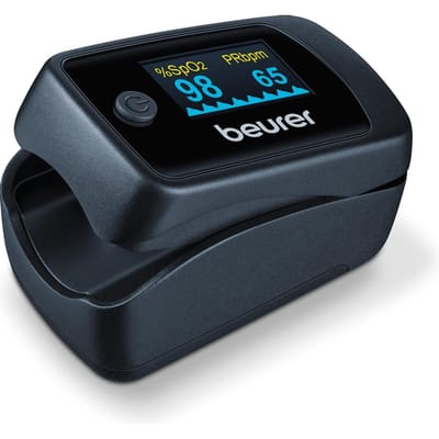 Beurer PO 45 Saturatiemeter (3-in-1) - Meet Zuurstofgehalte, Hartslag & Perfusie - Pulse oximeter - Zuurstofmeter Vinger voor Thuis & Onderweg - Compact & Betrouwbaar - Medisch Gecertificeerd