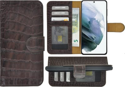 MoDo hoesje Geschikt voor Samsung Galaxy A54 - Echt Leer Book Case - Croco Chocoladebruin