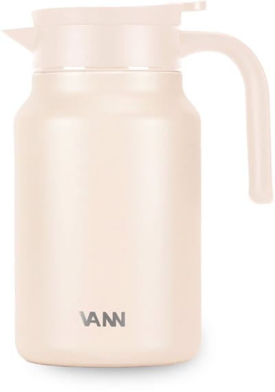 VANN® 3-wandige RVS Thermoskan 1.5L – Isoleerkan – Schenkkan met Drukknop – Voor Koffie, Thee, IJswater & Meer – 36u Koud / 24u Warm – VANN® Family Jug – Flesh Pink