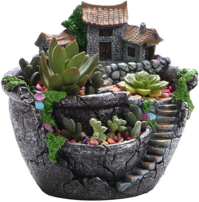 Creatieve pot voor vetplanten met miniatuur tuin, ideaal voor DIY decoratie en als cadeau voor plantenliefhebbers