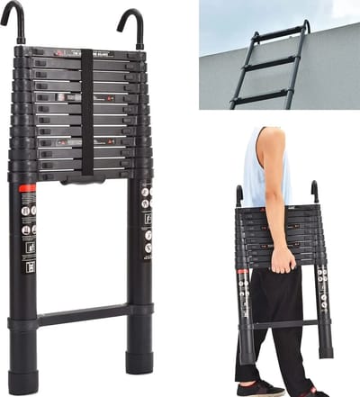Carlovo Telescoopladder - Vouwladder - Telescopische Vouwladder - Telescoop Ladder - Ladder - Afneembare Haken - 5 Meter - Zwart