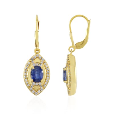 Cavill - Zilveren Oorbellen - 925 Sterling Zilver Verguld - Blauwe Nepalese Kyaniet 1,69 ct - Zirkonen 2,38 ct - Elegante Ovale Edelsteen Oorbellen
