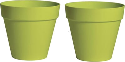 Mega Collections Plantenpot - 2x - kunststof - lime groen - binnen/buiten - D29 x H28 cm - bloempot