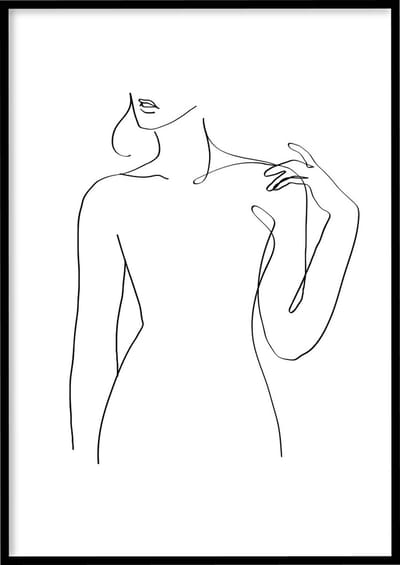Poster Line Art Woman - 30x40 cm met Fotolijst - Line art poster - Abstracte poster - Ingelijst - WALLLL