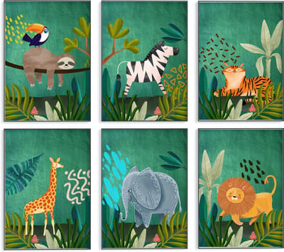 No Filter - Kinderkamer Safari posters - 6 stuks - 21x30 cm / A4 formaat - Dieren posters - Babykamer decoratie posters