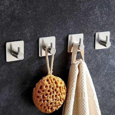 *** 4x Handdoekhaak Set Zonder Boren RVS Vierkant Zelfklevend - Badjas - Theedoek Hanger - Keuken - Badkamer - Handdoek Haakjes - van Heble® ***